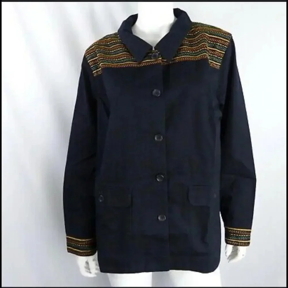 NEW Denim & Co. Cotton Twill Utility Jacket with Embroidery Women's Size XL - Picture 4 of 15